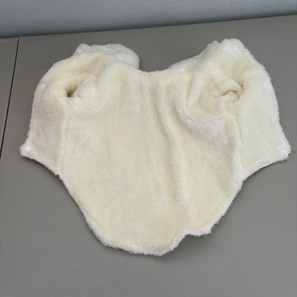 Cream Corduroy Bear Print Pet Jacket Faux Shearling Lined Snap Button Coat Sz 12